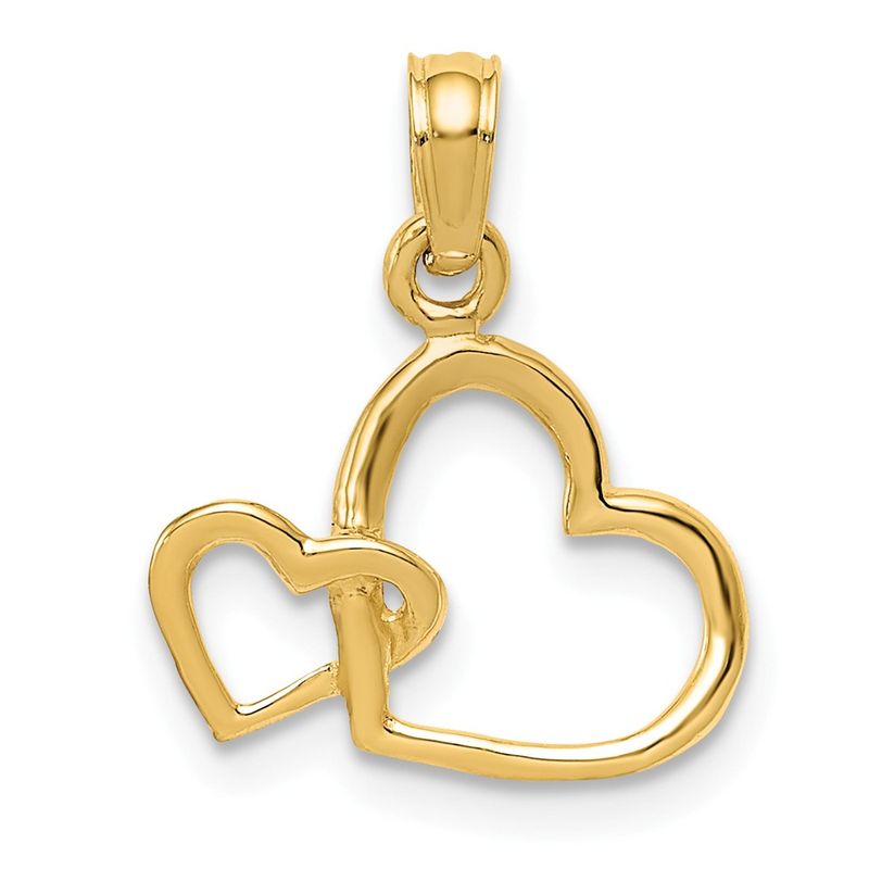 14k Yellow Gold Double Hooked Open Heart Necklace - 16 Inch